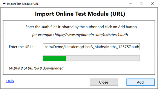 Browse/Add Test Modules(URL) screen 7