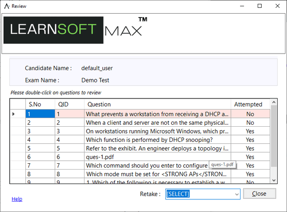 Exam screen 3