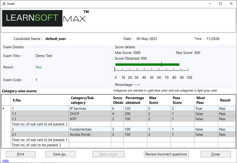 Grade screen 1