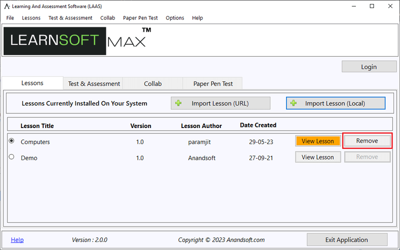 Remove Test Module screen 1