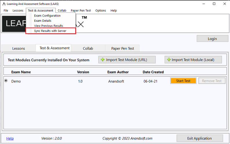 Exam Properties screen 1