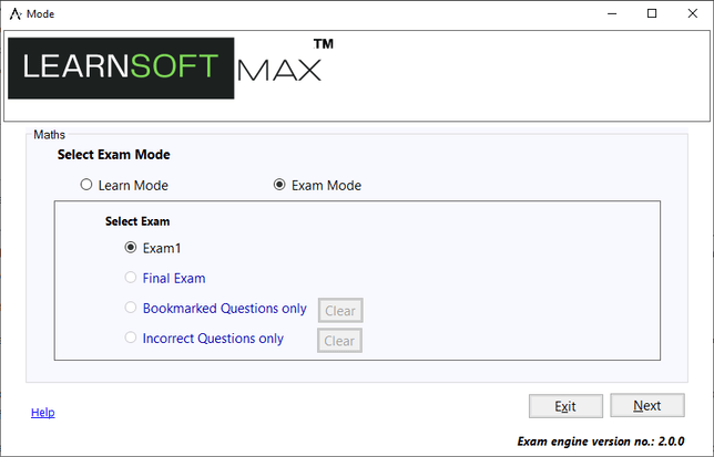 Exam Modes screen 3