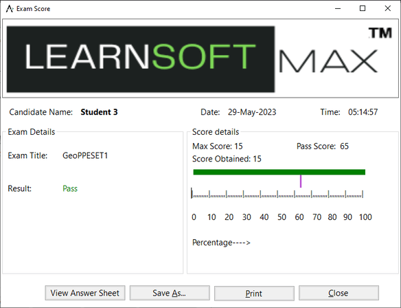 View Previous Results screen 3